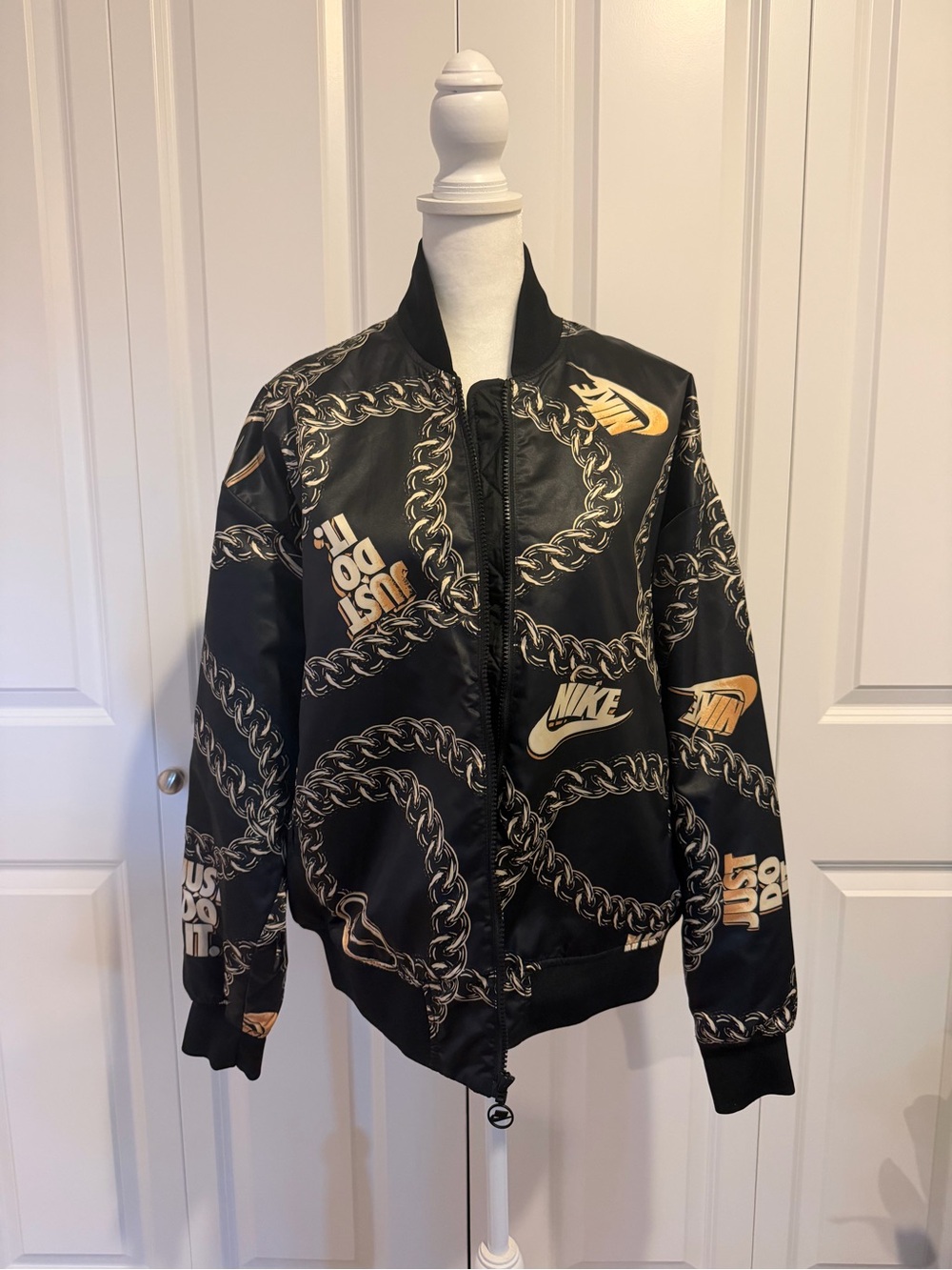 Nike Black Bomber Jacket with Gold Chain & Logos